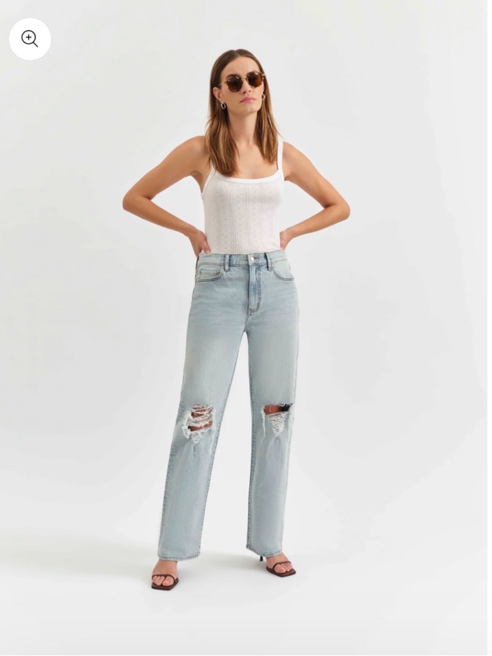 Women's Light Blue High-Rise Straight Jeans with Knee Distress